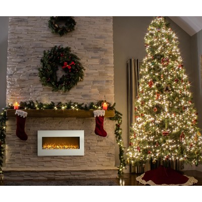 36-Inch White Wall-Mounted Electric Fireplace with LED Flames