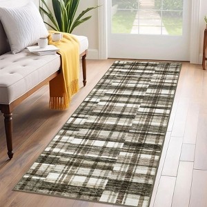 Farmhouse Plaid Area Rugs for Living Room Bedroom, Low Pile Non-Slip Modern Soft Faux Wool Carpet - 1 of 4
