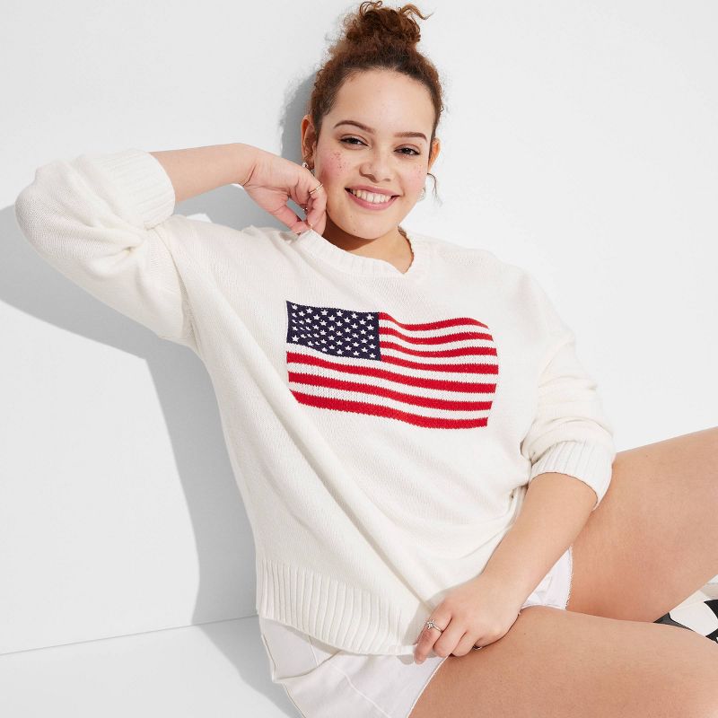 Women's Crewneck USA Pullover Sweater - Wild Fable™ Off-White, 1 of 5