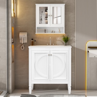 ORRD 30" Bathroom Vanity with Sink and Mirror Cabinet Set, Wall-Mounted Storage, White