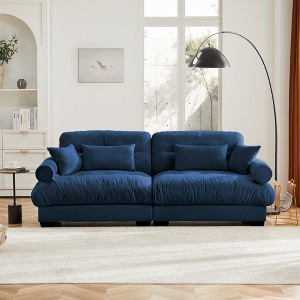 Christopher Knight Home Bernal 93.7" Modern 2 Seat Velvet Round Arm Sofa with Pillows - 1 of 4