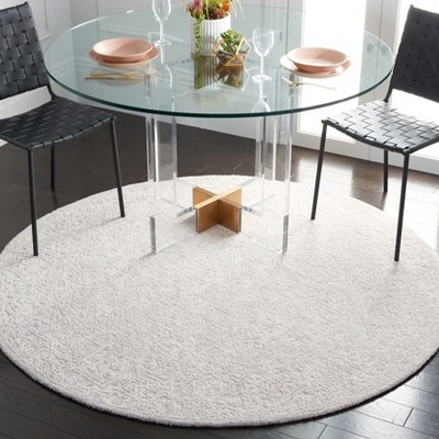 Handmade Light Grey/Taupe Round Wool and Viscose Rug