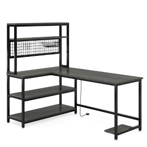 Resenkos Computer Desk, Gaming Desk,55" Reversible L-Shaped Desk with Wireless Charging & Shelves,Gray - 1 of 4
