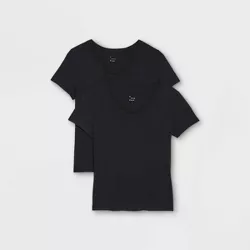 Women's Short Sleeve Scoop Neck Slim Fit 2pk Bundle T-Shirt - A New Day™ Black/Black XXL