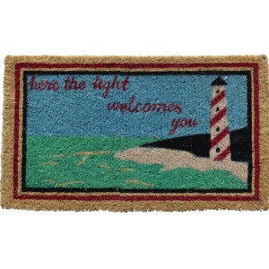 HomeRoots 18" X 30" Brown Coir Lighthouse Here The Light Welcomes You Outdoor Door Mat - 1 of 4