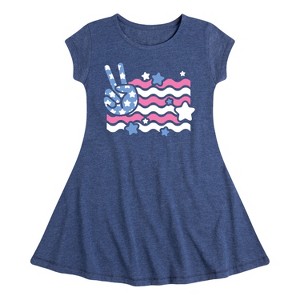Girls' - Instant Message - Peace Sign Flag Fit & Flair Cap Sleeve Graphic Dress - 1 of 4