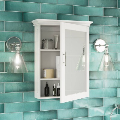 White Painted Mirrored Wall Mount Storage Cabinet with Adjustable Shelf