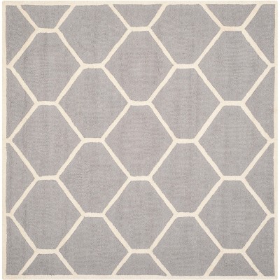 Hand-Tufted Silver/Ivory Wool Square Rug - 6'x6' Comfort Elegance