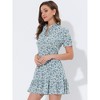 Allegra K Women's Summer Chiffon Ruffle Tie Neck Puff Short Sleeve Floral Dress - 3 of 4