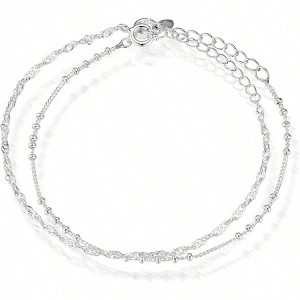 Sterling Silver Dainty Chain Bracelet Set of Two Fashionable and Exquisite, Suitable for Women - 1 of 2