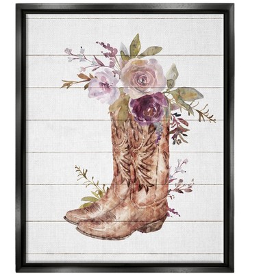 Stupell Industries Country Cowboy Boots Flower Bouquet Framed Floater Canvas Wall Art