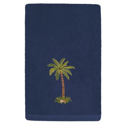 Marine Blue Turkish Cotton Palm Tree Embellished Towel Set