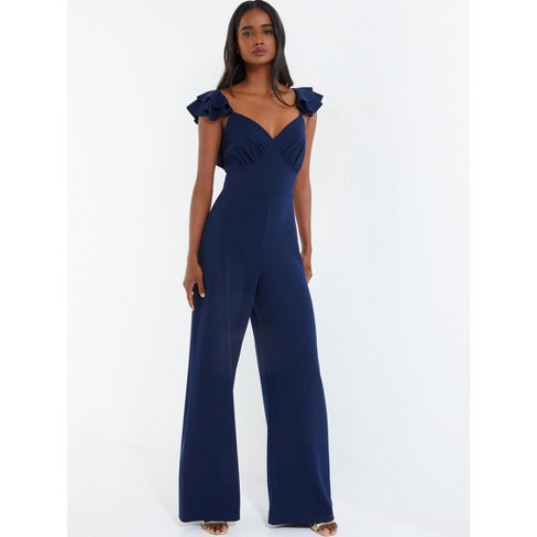 Black Belted Frill Culotte Jumpsuit, Womens Jumpsuits