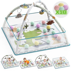 Skirfy 5-in-1 Baby Gym & Play Mat, Tummy Time Toys with Sensory Toys & 18 Balls for Newborns and Infants 0-12 Months - 1 of 4