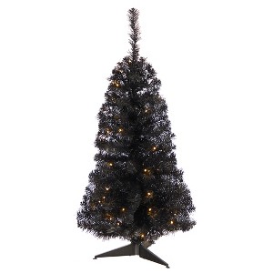 Nearly Natural 3-ft Black Artificial Christmas Tree with 50 LED Lights and 118 Bendable Branches - 1 of 4