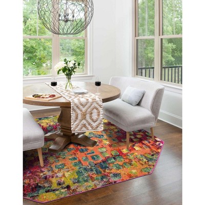 Colorful Abstract Octagon Synthetic Indoor Rug