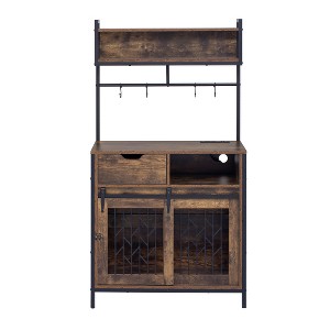Akoasm 31.5 in. W 2-in-1 Dog Cage Side Cabinet Storage Rack with Storage Function and Drawers-Brown - 1 of 4