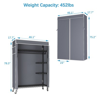 VIPEK Black Metal Portable Closet with Gray Fabric Cover