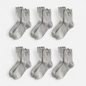 Anna-Kaci Women's 6-Pack Ruffle Trim Crew Socks with Ribbed Texture and Delicate Bow Accent - 1 of 4