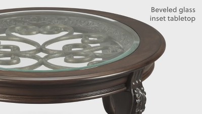 Brown Oval Wood and Glass Cocktail Table
