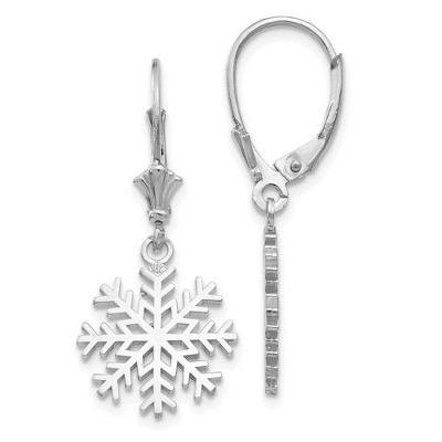 Black Bow Jewelry 14k White Gold 3-D Snowflake Leverback Earrings