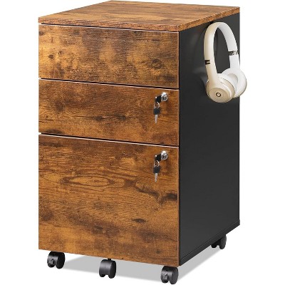 GALAXHERO 3 Drawer Rolling File Cabinet with Lock, Wood Under Desk Filing Cabinet fits