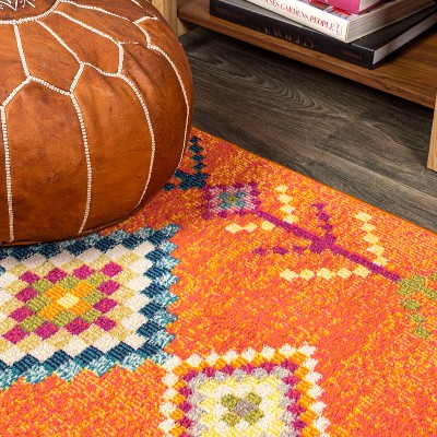 Orange Multicolor Geometric Synthetic Runner Rug