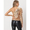INSPIRE CHIC Women's Sparkly Sequin One-Shoulder Puff Long Sleeve Shimmer Tops - 3 of 4