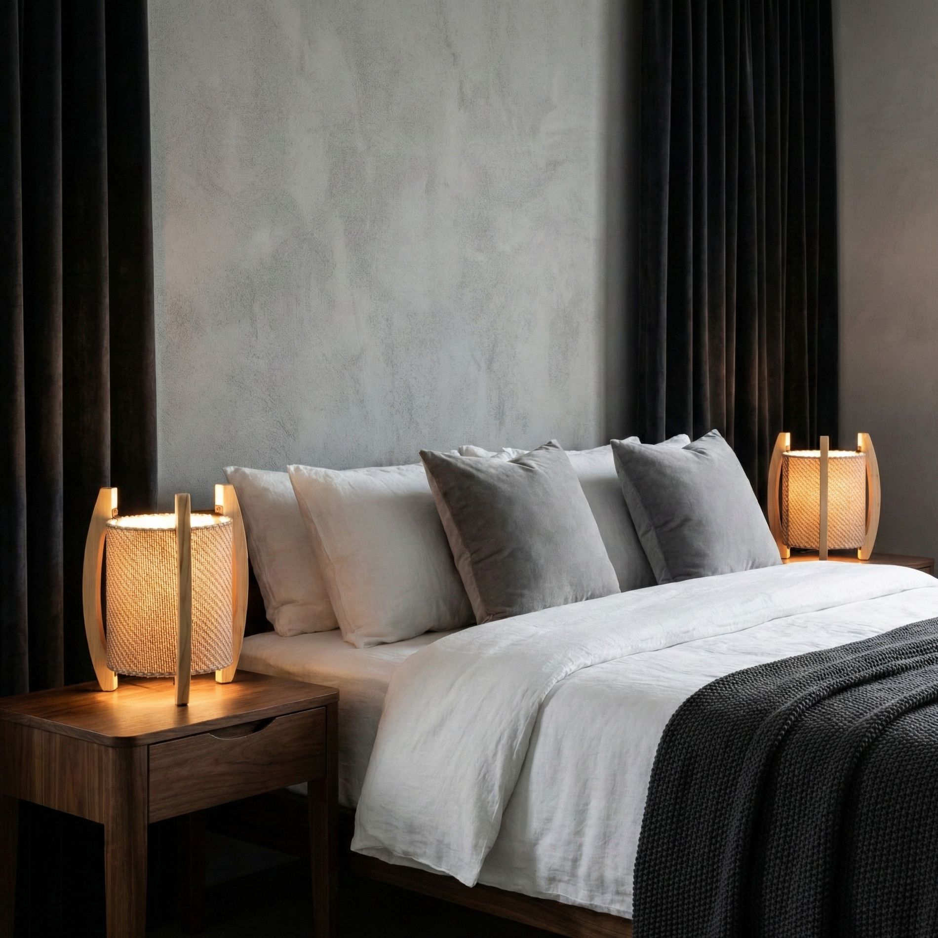 Wooden Table Lamps with Linen Fabric Shade - Modern Bedside Nightstand Lamps for Home, Office, Bedroom, Living Room Decor - Set of 2, 11" Tan