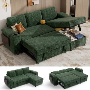 Vipbear 85" Modular Sectional Sleeper Sofa with Pull Out Bed, 3 Seat Plush Corduroy L Shaped Couch , Tool Free Assembly - 1 of 4