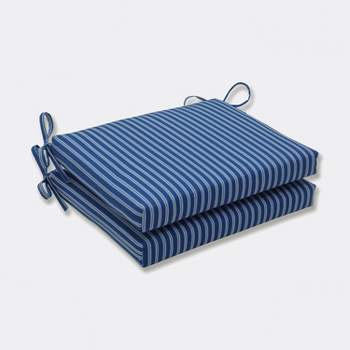 2pk Resort Stripe Squared Corners Outdoor Seat Cushions Blue - Pillow Perfect
