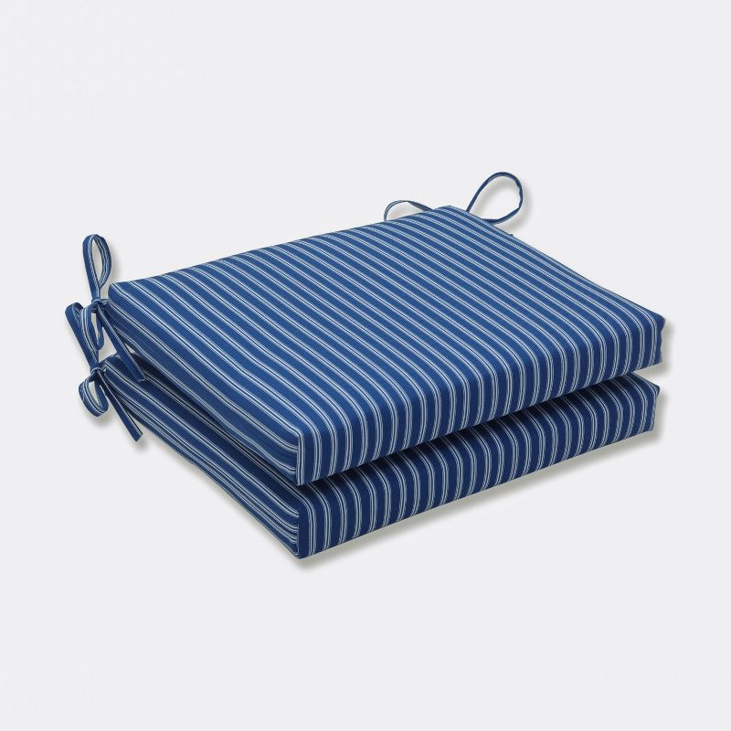 2pk Resort Stripe Squared Corners Outdoor Seat Cushions Blue - Pillow Perfect, 1 of 5