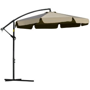 Outsunny 9' Offset Hanging Patio Umbrella, Cantilever Umbrella with Easy Tilt Adjustment, Cross Base and 8 Ribs for Backyard, Lawn, Garden - 1 of 4