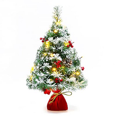 Sunnyglade 21.6 inch Snow Flocked Christmas Tree Artificial Mini Christmas Pine Tree