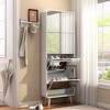 Slim Shoe Cabinet with Mirror, Arc Shoe Storage Cabinet with Full-Length Mirror, 4 Flip Drawers Wooden Shoe Organizer - 3 of 4