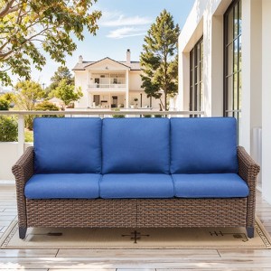 Buenhomino Patio Sofa Couch Outdoor Wicker Sofa PE Rattan 3-Seat Couch with Armest Water Resistant Cushions for Garden Balcony Sunroom Poolside - 1 of 4