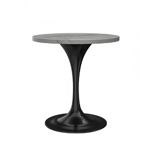 LeisureMod Dining Table with a Round White Resin Tabletop and Black Stainless Steel Pedestal Base Verve Collection - 1 of 4