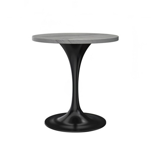 LeisureMod Dining Table with a Round White Resin Tabletop and Black Stainless Steel Pedestal Base Verve Collection - image 1 of 4