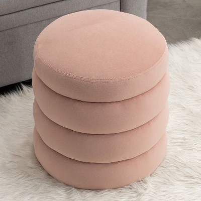 CAVINAS Soft Velvet Ottoman, Round Ottoman, Entryway Padded Footstool, Velvet Ottoman Bench, Footrest Stool for Living Room, Bedroom