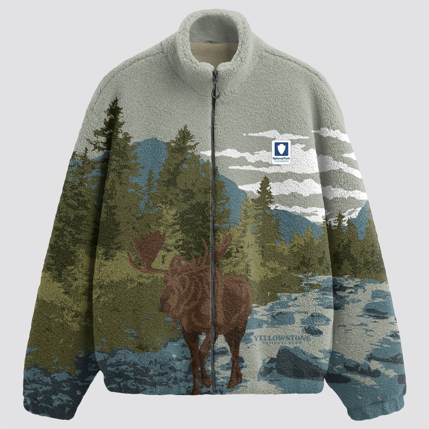 Мужская куртка National Park Foundation Moose High Pile Fleece Jacket - Sage Green, цвет: Шалфейный — фото 1