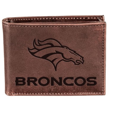 Evergreen NFL Denver Broncos Brown Leather Bifold Wallet Officially Licensed with Gift Box