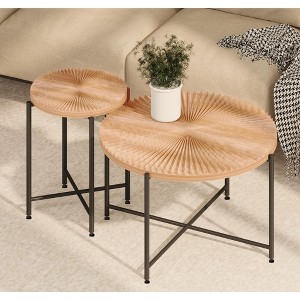 Vynxaria Radial Pattern 2-Piece Coffee & End Table Set - Rustic Charm in Red Cedar-Brown - 1 of 4