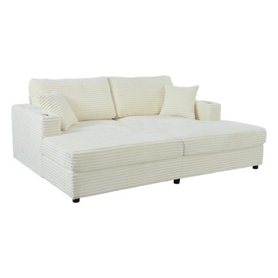GlasFlength Sectional Sofas, Contemporary Sectional Sofa,   Compact Size, Comfortable Seating,  for Living Rooms or Bedrooms, Beige, 86.5"*62"*34.5"