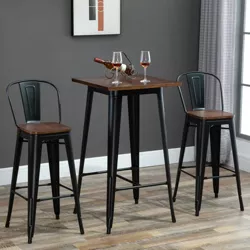 HOMCOM 3 Piece Bar Table Set with 1 Table, 2 High Back Chairs and Metal Frame with Footrests for Home