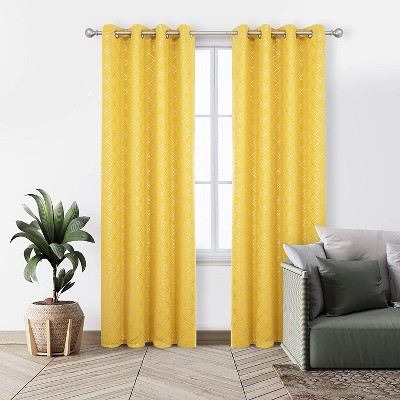 Deconovo Silver Geometric Grommet Curtains (2 Panels)