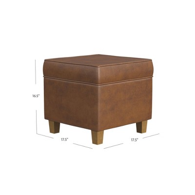 Brown Faux Leather Tufted Square Storage Ottoman with Lift Off Top