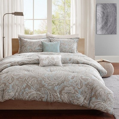 5 Pcs Elegant Casual Paisley Design Cotton Comforter Set,All Season Home Textile Alternative Down Cozy Bedding Set,Matching Shams