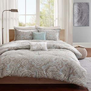5 Pcs Elegant Casual Paisley Design Cotton Comforter Set,All Season Home Textile Alternative Down Cozy Bedding Set,Matching Shams - 1 of 4