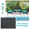 Tangkula 4PCS Patio Rattan PE Wicker Furniture Conversation Set w/ Sofa Chair & Table - 3 of 4