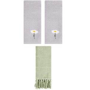 REGALWOVEN 3 Packs Cotton Soft Absorbent Floral Pattern and Solid Hand Towels - 1 of 4